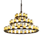 Justice Design - GLA-8714-16-GLDC-MBLK - Veneto Luce Dakota - 45 Light 3-Tier Ring Chandelier with Cylinder/Rippled Rim Gold/Clear Rim Venetian Glass