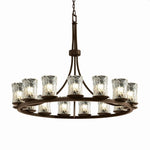 Justice Design - GLA-8715-16-CLRT-MBLK - Veneto Luce Dakota - 15 Light Ring Chandelier with Cylinder/Rippled Rim Clear Textured Venetian Glass