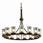 Justice Design - GLA-8715-16-CLRT-MBLK - Veneto Luce Dakota - 15 Light Ring Chandelier with Cylinder/Rippled Rim Clear Textured Venetian Glass