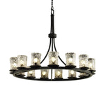 Justice Design - GLA-8715-16-CLRT-MBLK - Veneto Luce Dakota - 15 Light Ring Chandelier with Cylinder/Rippled Rim Clear Textured Venetian Glass