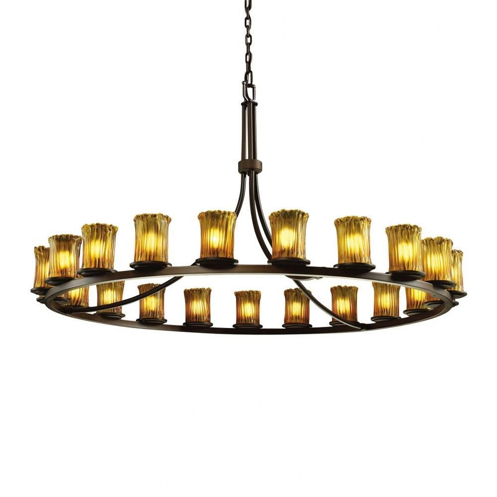Justice Design - GLA-8716-16-AMBR-DBRZ - Veneto Luce Dakota - 21 Light Ring Chandelier with Cylinder/Rippled Rim Amber Venetian Glass