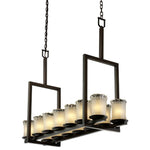 Justice Design - GLA-8764-16-WTFR-MBLK-LED14-9800 - Veneto Luce Dakota - 14 Light Tall Bridge Chandelier with Cylinder/Rippled Rim White Frosted Venetian Glass