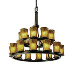 Justice Design - GLA-8767-16-AMBR-DBRZ - Veneto Luce Dakota - 21 Light 2-Tier Ring Chandelier with Cylinder/Rippled Rim Amber Venetian Glass