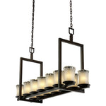 Justice Design - GLA-8769-16-WTFR-MBLK-LED14-9800 - Veneto Luce Dakota - 14 Light Short Bridge Chandelier with Cylinder/Rippled Rim White Frosted Venetian Glass