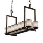 Justice Design - GLA-8769-16-WTFR-MBLK-LED14-9800 - Veneto Luce Dakota - 14 Light Short Bridge Chandelier with Cylinder/Rippled Rim White Frosted Venetian Glass