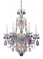 Hamilton Rock Crystal Chandelier, 6-Light, Polished Silver, Amethyst &amp; Rose Rock Crystal, 22"W (5535AM M35NP)