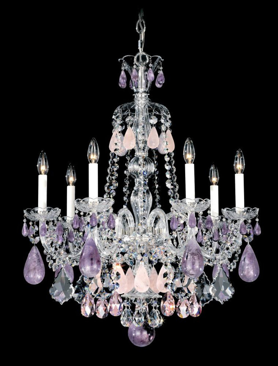 Hamilton Rock Crystal Chandelier, 7-Light, Polished Silver, Amethyst &amp; Rose Rock Crystal, 24"W (5536AM M35NT)