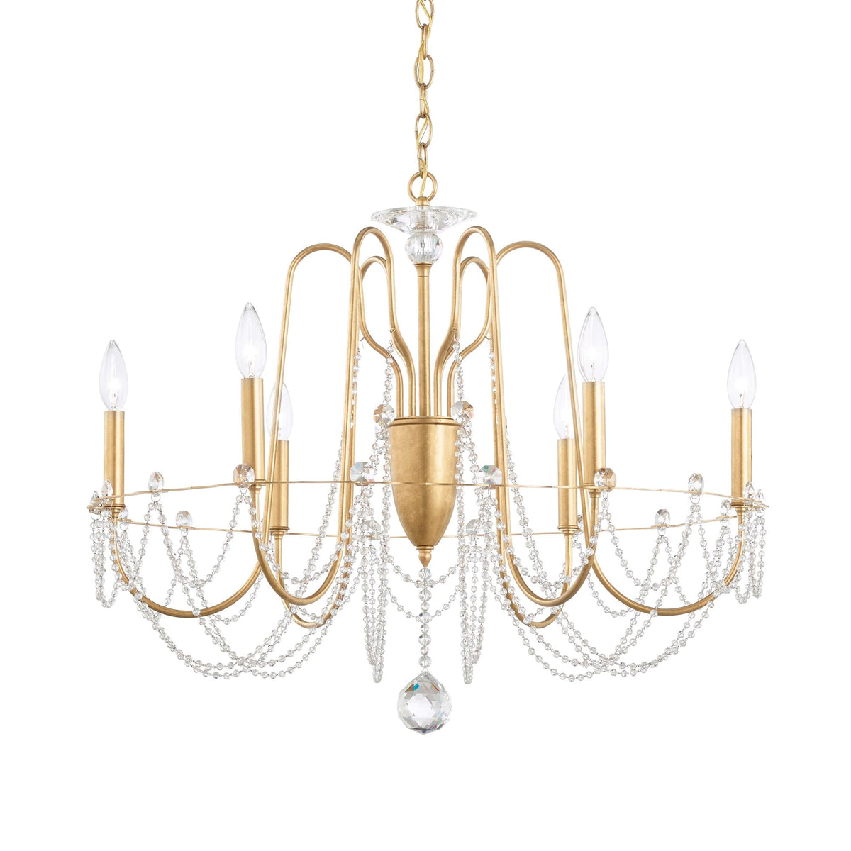 Helenia 30"H x 28"W 6-Light Crystal Chandelier in Heirloom Gold