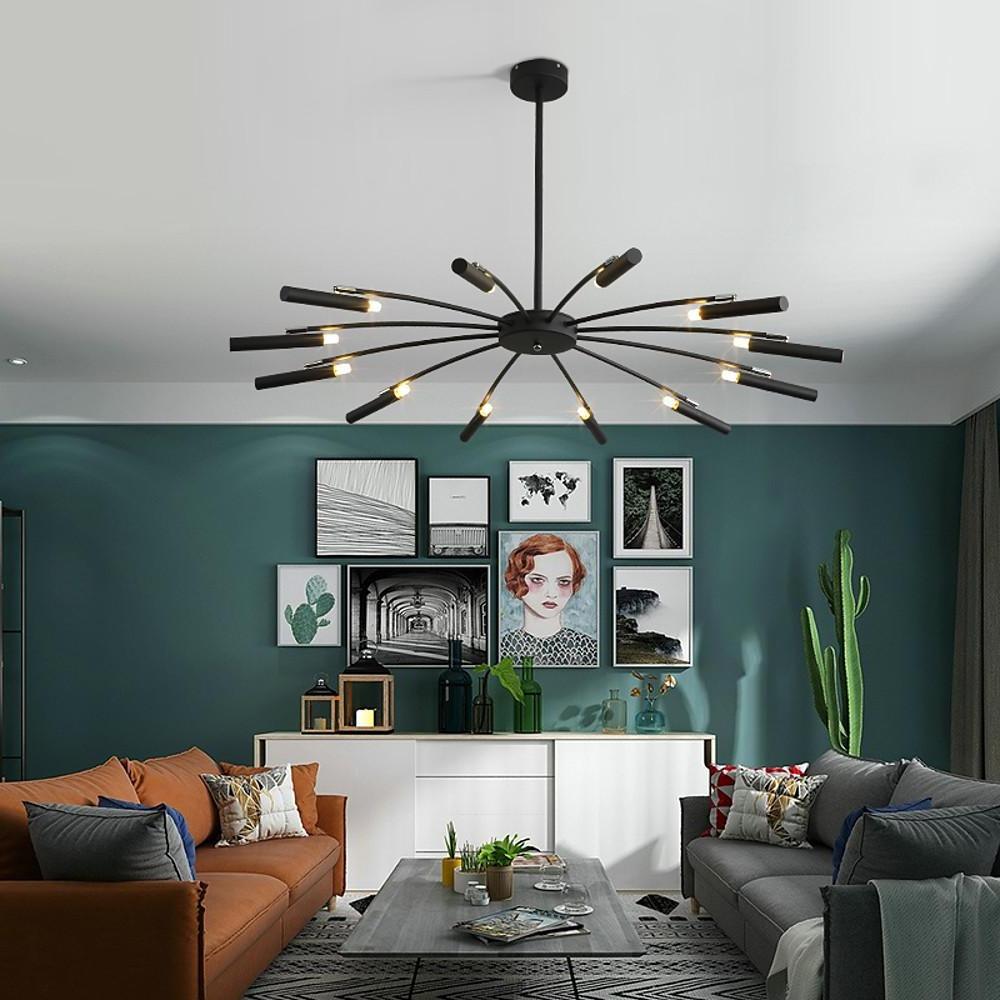 Linear Sputnik Chandelier - Black Metal,12 Light, Modern Hanging Lights