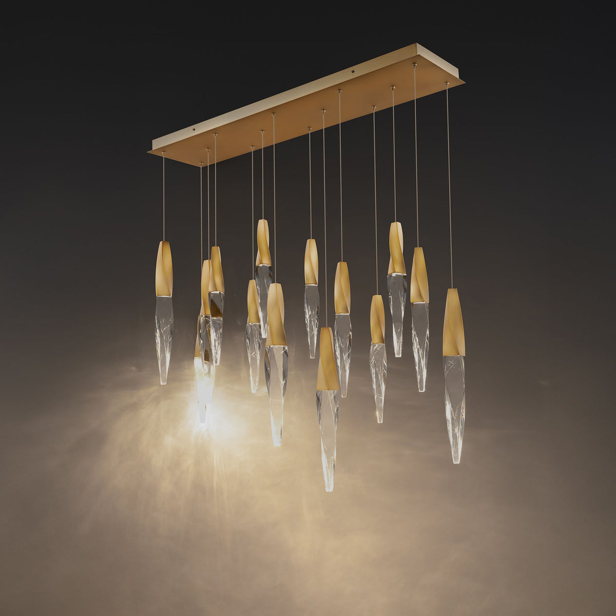 Kindjal 18"H x 40"W 14-Light Crystal Multi-Light Pendant in Aged