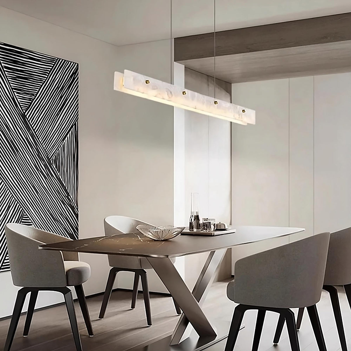 60" Natural Marble Dining Room Light Fixture