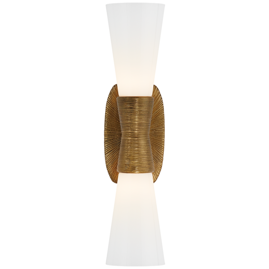 Utopia Small Double Bath Sconce in Gild with White Glass