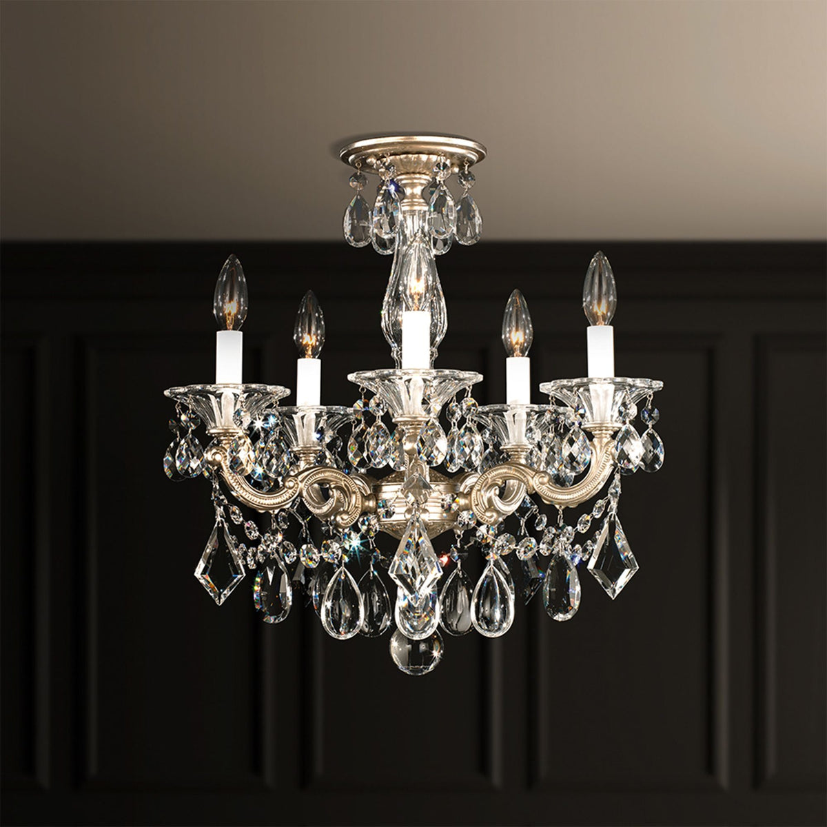 La Scala 19.5"H x 18"W 5-Light Crystal Semi-Flush Mount in Antiqu