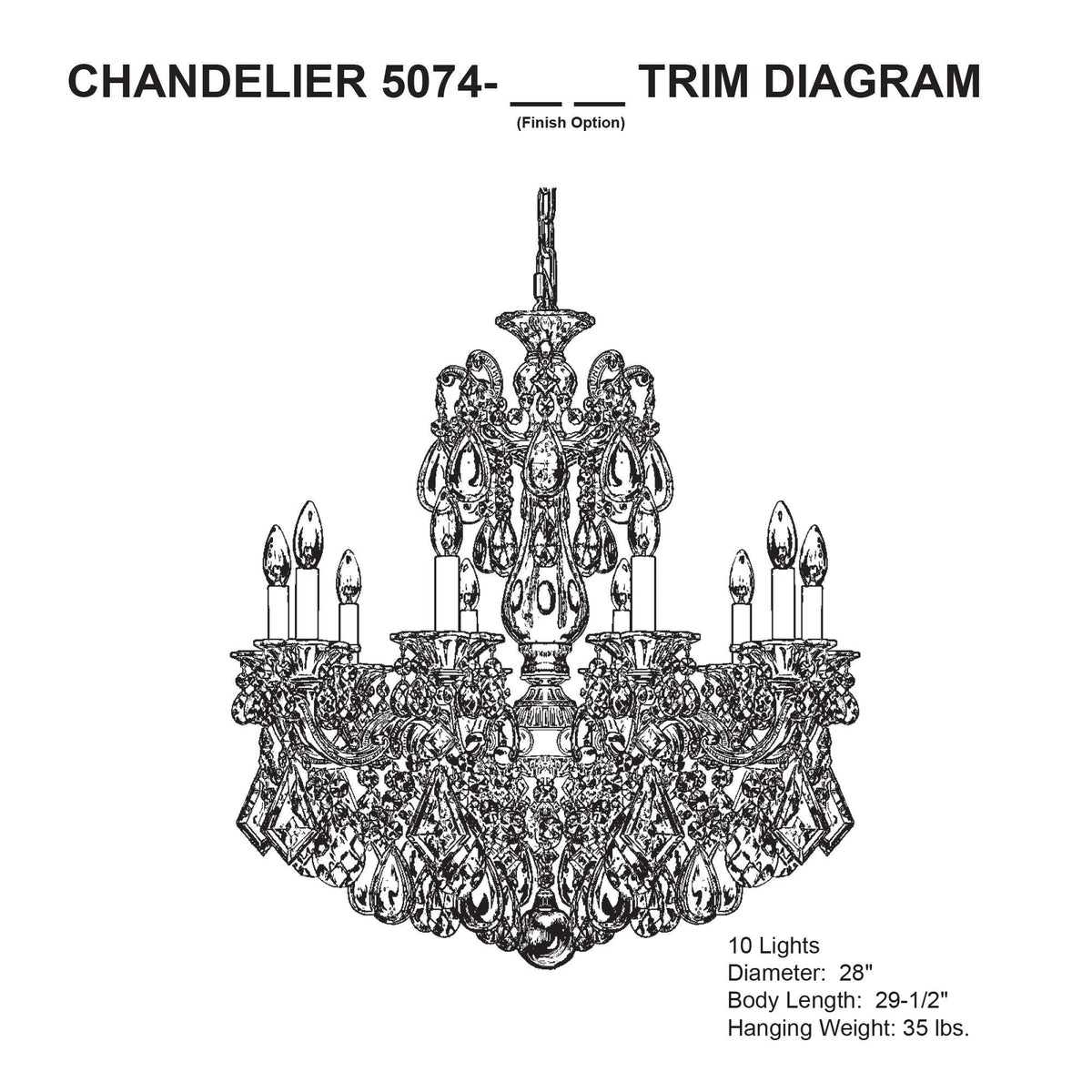 La Scala 29.5"H x 28"W 10-Light Crystal Chandelier in Heirloom Br