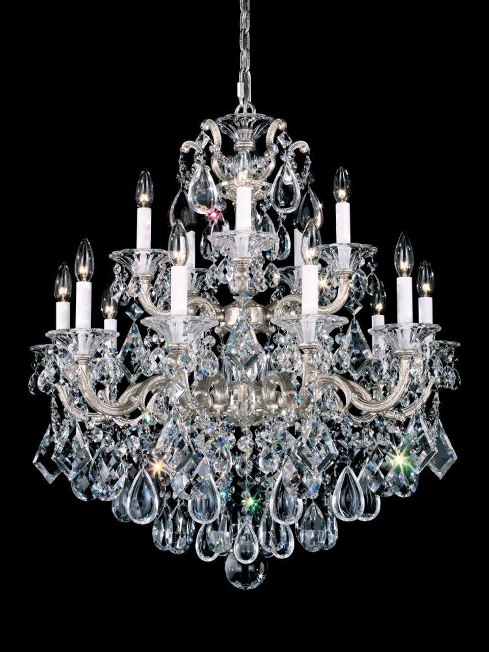 La Scala Chandelier, 15-Light, Antique Silver, Clear Swarovski Crystal, 28"W (5075-48S AYCJA)