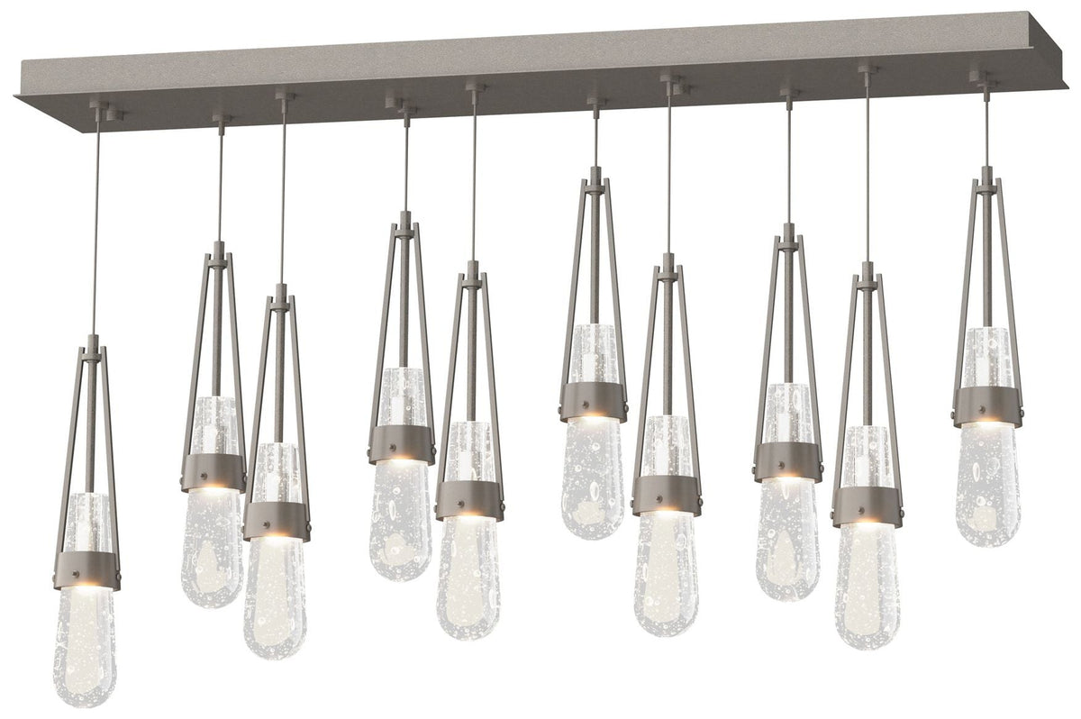 Link 10-Light Blown Rectangular Pendant - Dark Smoke - Clear Bubble