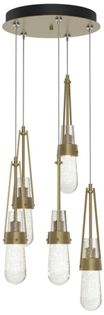 Link 13" Wide 5-Light Soft Gold Long Pendant With Clear Bubble Glass S