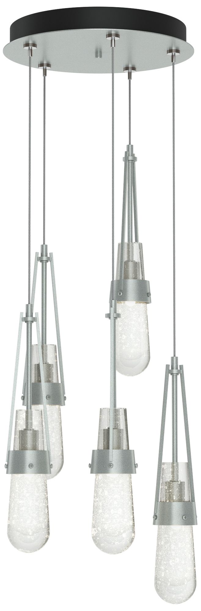 Link 13"W 5-Light Vintage Platinum Long Pendant w/ Clear Bubble Glass
