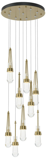 Link 20.5" 9-Light Round Modern Brass Long Pendant with Clear Glass