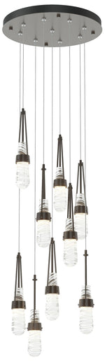 Link 20.5" 9-Light Round Rubbed Bronze Long Pendant w/ Clear Glass 