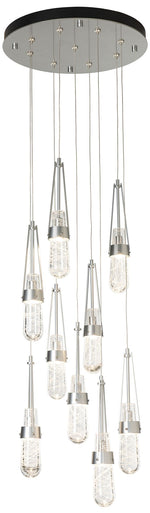 Link 20.5" 9-Light Round Sterling Long Pendant w/ Clear Glass & Wh