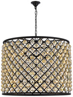 Madison 12 Lt Matte Black Chandelier Golden Teak