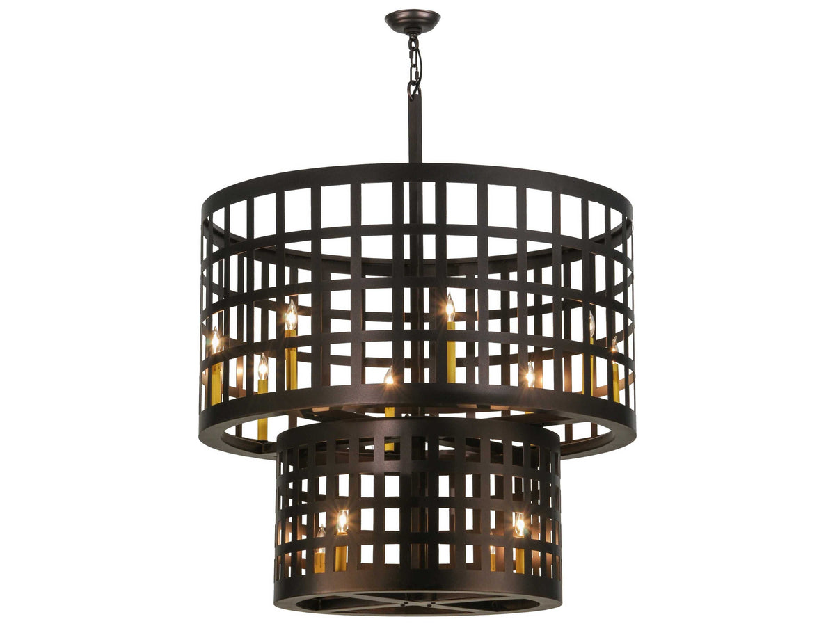 Meyda Mission 12-Light Bronze Drum Tiered Pendant