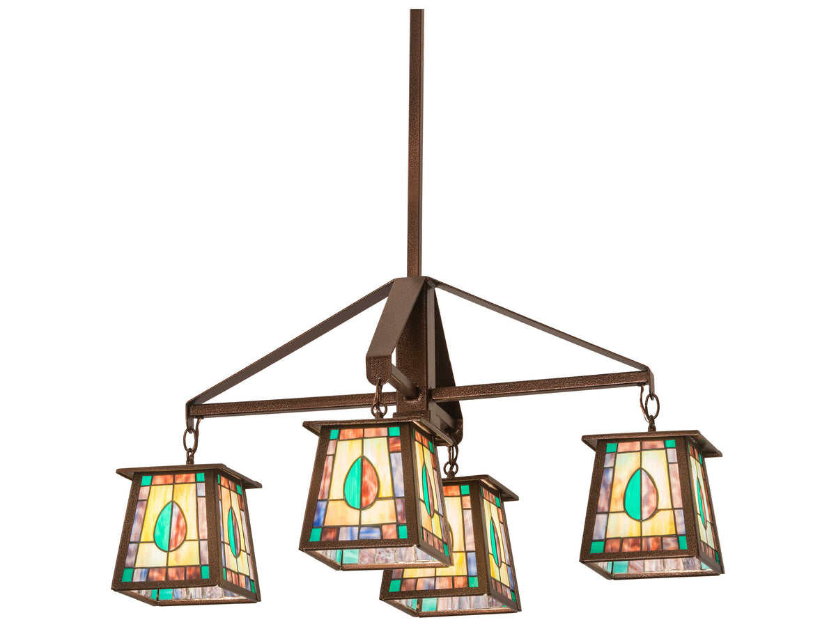 Meyda 4-Light Copper Glass Tiffany Lantern Pendant