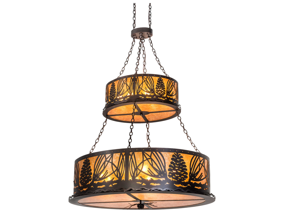 Meyda Mountain Pine 18-Light Bronze Drum Tiered Pendant