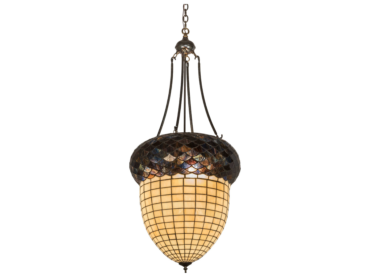 Meyda Greenbriar Oak 3-Light Brown Glass Tiffany Bell Pendant