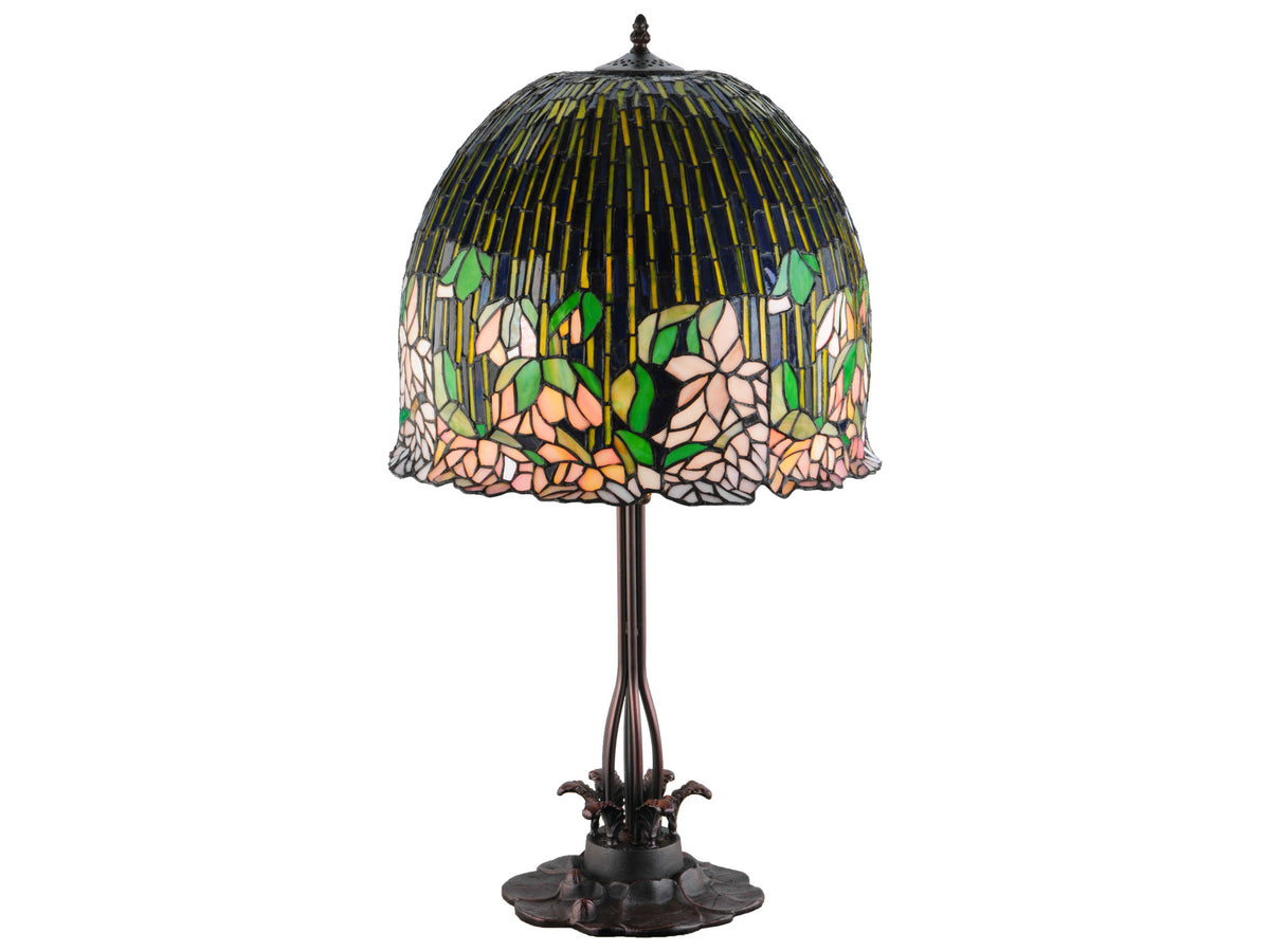 Meyda Tiffany Vizcaya Leafy Green & Pink Red Table Lamp