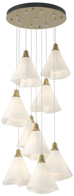 Mobius 20.8"W 9-Light Round Brass Standard Pendant w/ Spun Frost Shade