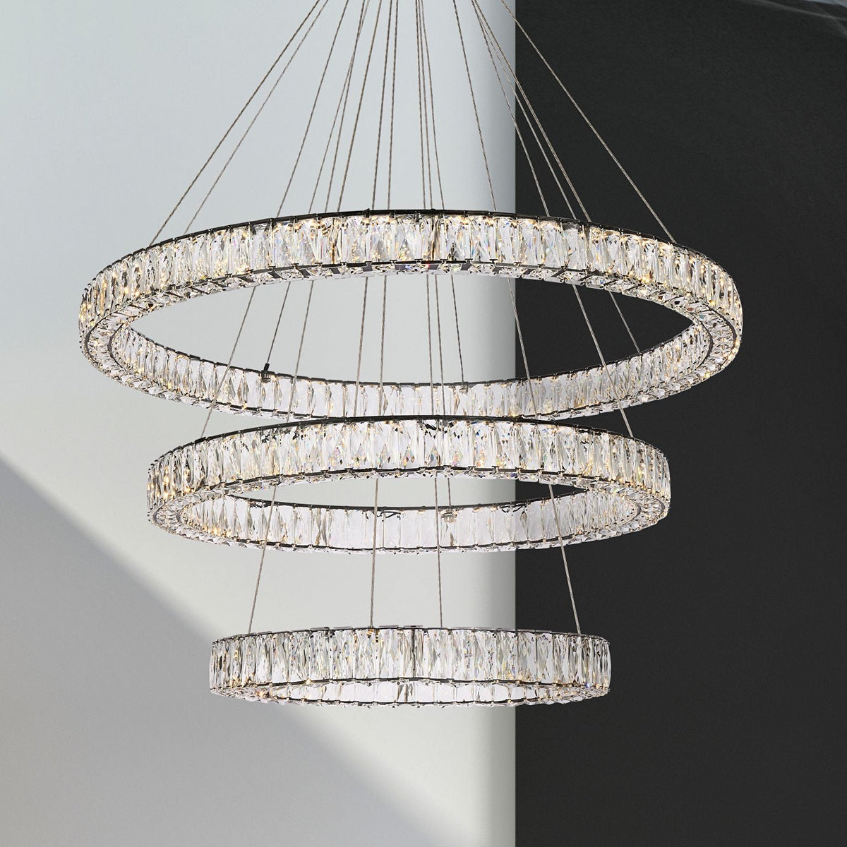 Monroe 40 1/2"W Black and Crystal Triple Ring LED Chandelier