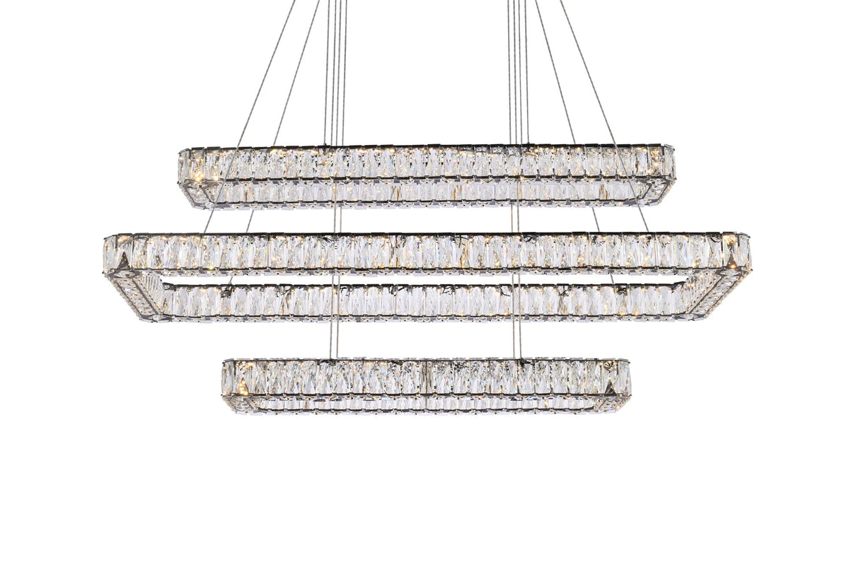 Monroe 50" Wide Black Crystal 3-Tier LED Pendant Light