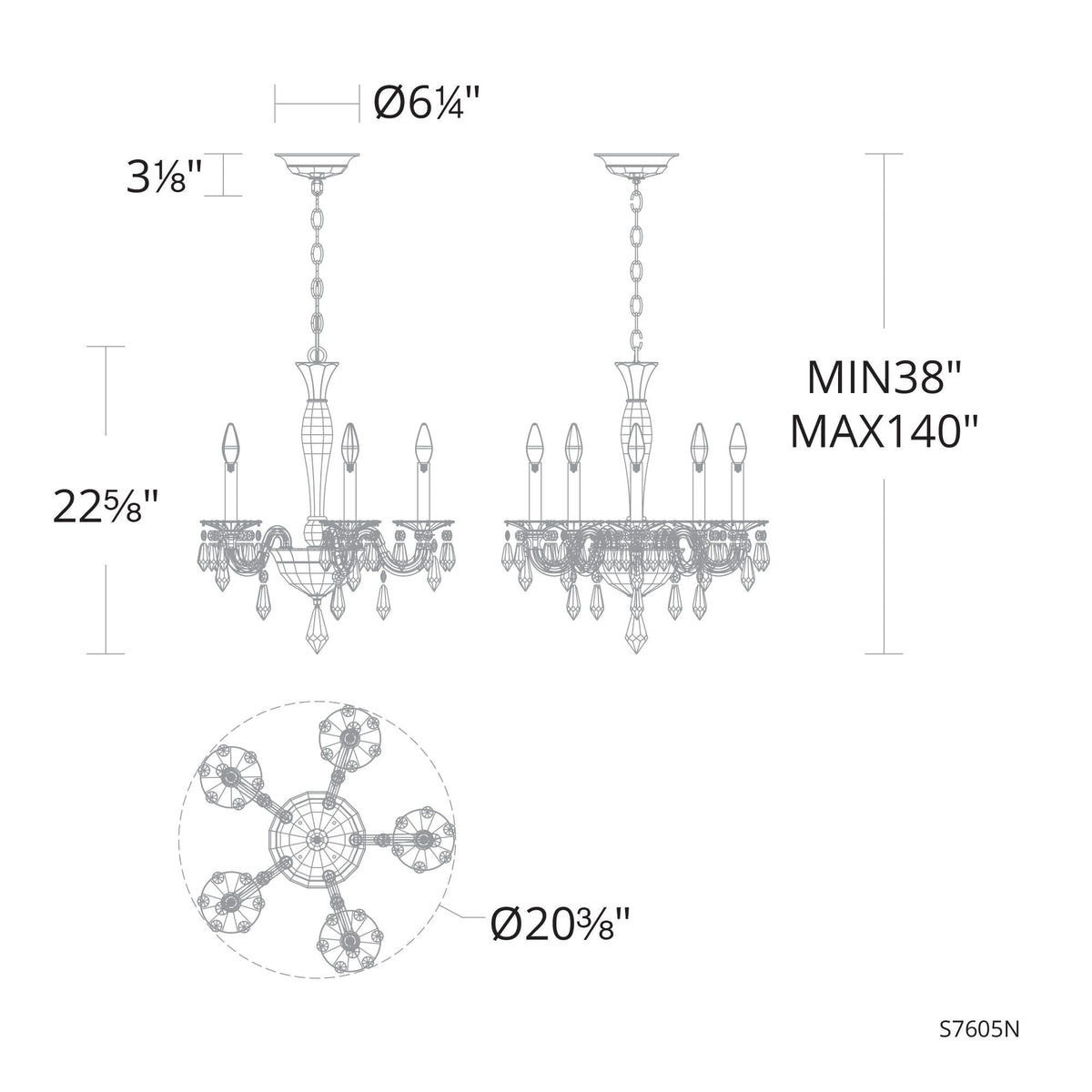 Napoli 22.6"H x 20.4"W 5-Lt Crystal Chandelier in Hrlm Bronze