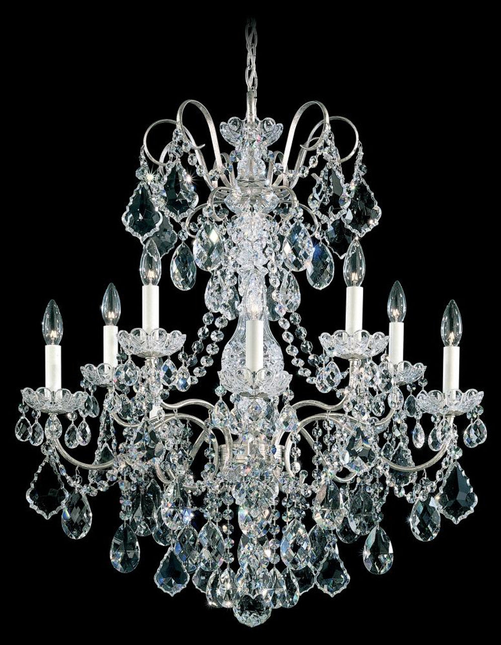 New Orleans Chandelier, 10-Light, Antique Silver, Clear Heritage Crystal, 28"W (3657-48H 1E50Z)