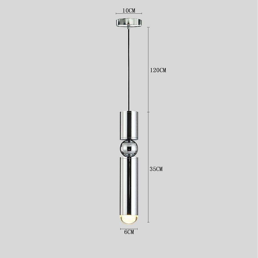 Elongated Cylindrical Electroplated Metal LED Modern Pendant Lighting