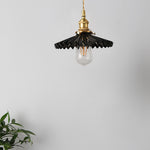 Nordic Vintage Ceramic Pleated Design Brass LED Pendent Lighting for Bedside Dining-table