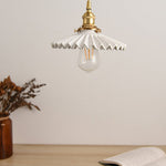 Nordic Vintage Ceramic Pleated Design Brass LED Pendent Lighting for Bedside Dining-table
