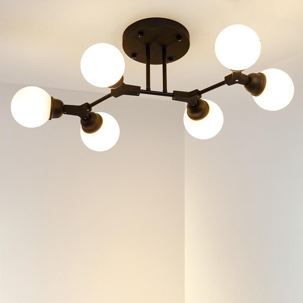 Linear Sputnik Semi-Flush Mount Light with 6 White Opal Glass Shades31'' Dia