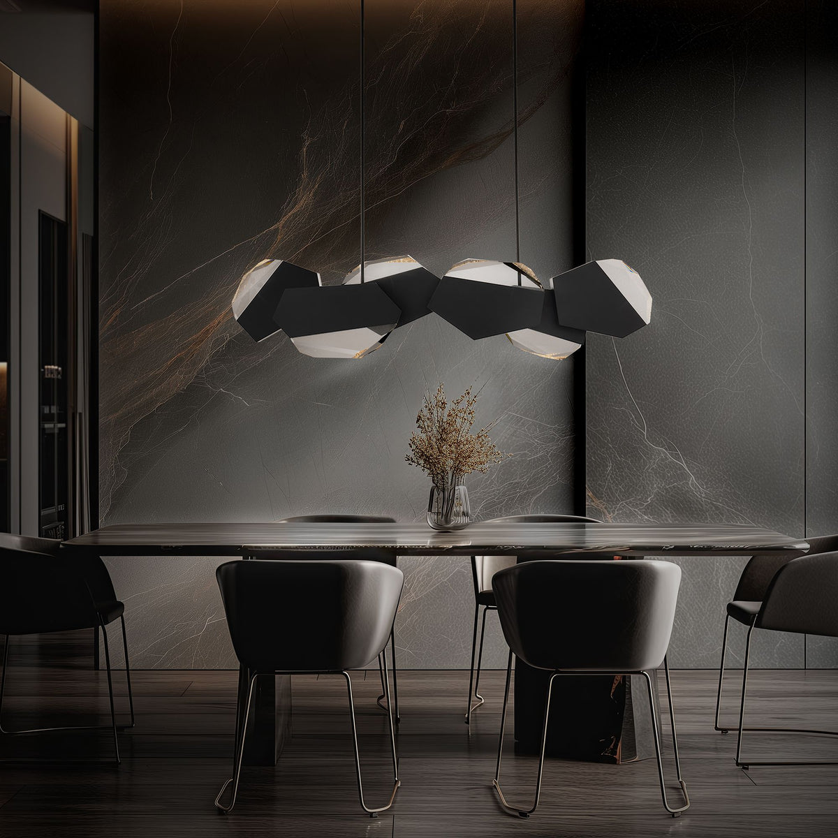 Palisade 11.75"H x 47.75"W 6-Light Crystal Linear Pendant in Blac