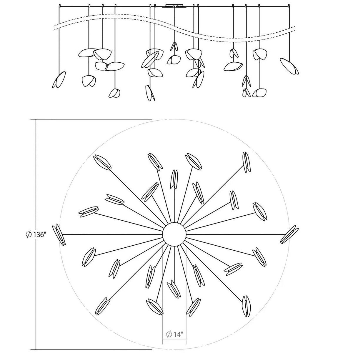 Papillonsï¿½?36"W Satin White 24-Light LED Pendant Light