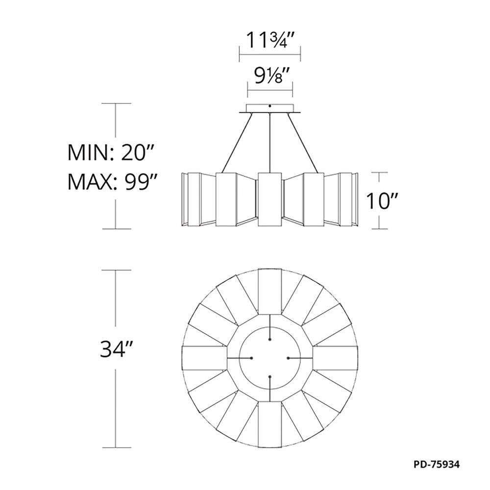Modern Forms - PD-75934-AB - Chronos-48W 12 LED Chandelier in Mid-Century Modern Style-34 Inches Wide by 10 Inches High
