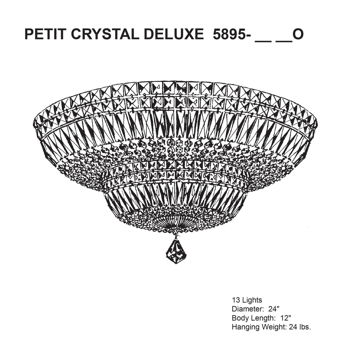 Petit Crystal Deluxe 12"H x 24"W 13-Light Flush Mount in Polished