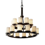 Justice Design - POR-8767-10-PLET-MBLK - Limoges Dakota - 21 Light 2-Tier Ring Chandelier with Pleats Flat Rim Cylinder Shade