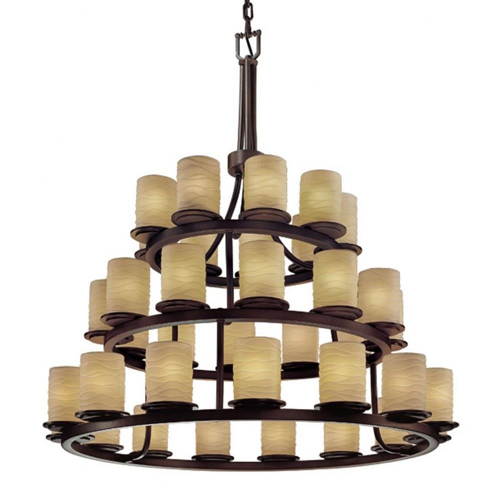 Justice Design - POR-8712-10-WAVE-MBLK - Limoges Dakota - 36 Light 3-Tier Ring Chandelier with Waves Flat Rim Cylinder Shade