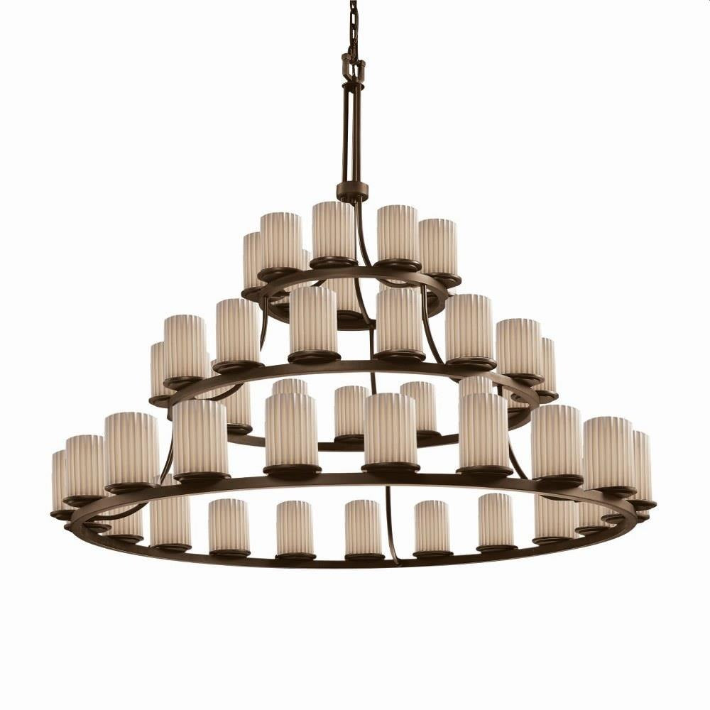 Justice Design - POR-8714-10-PLET-DBRZ - Limoges Dakota - 45 Light 3-Tier Ring Chandelier with Pleats Flat Rim Cylinder Shade