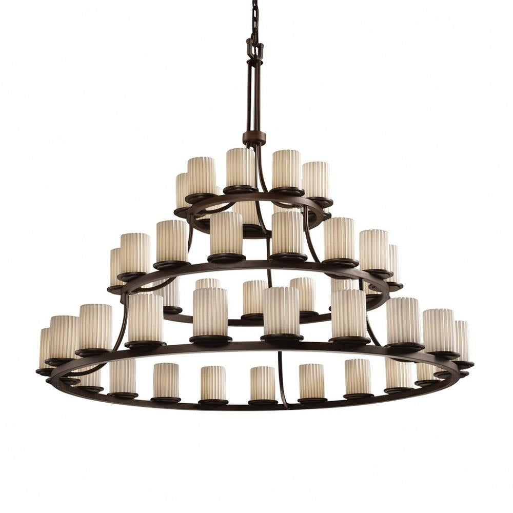 Justice Design - POR-8714-10-PLET-DBRZ - Limoges Dakota - 45 Light 3-Tier Ring Chandelier with Pleats Flat Rim Cylinder Shade