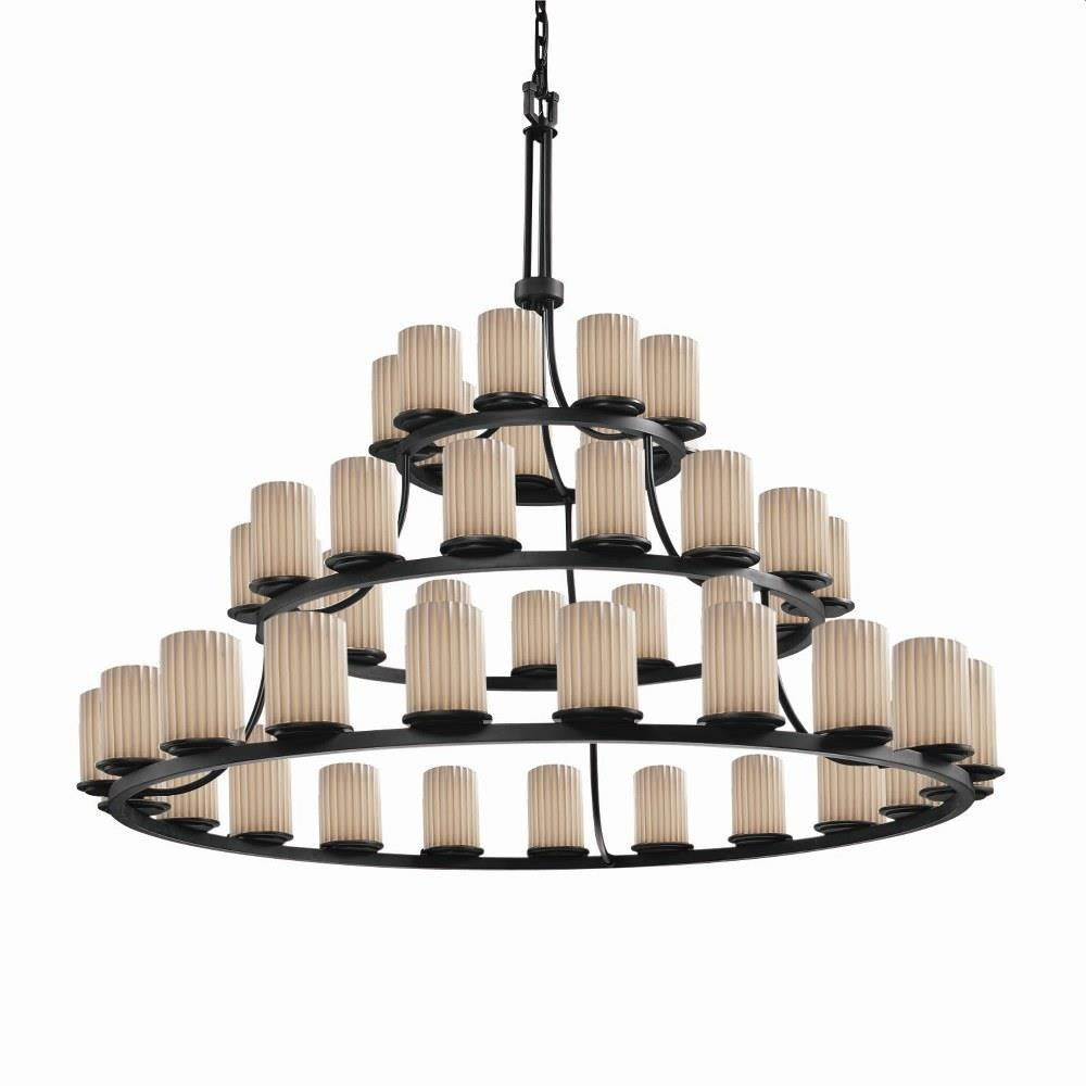 Justice Design - POR-8714-10-PLET-DBRZ - Limoges Dakota - 45 Light 3-Tier Ring Chandelier with Pleats Flat Rim Cylinder Shade