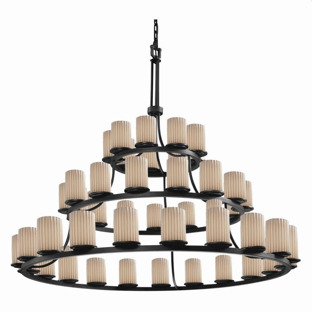 Justice Design - POR-8714-10-PLET-DBRZ - Limoges Dakota - 45 Light 3-Tier Ring Chandelier with Pleats Flat Rim Cylinder Shade